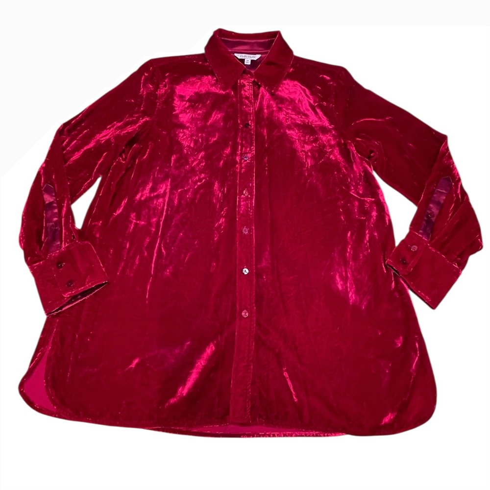 John Mark Women's Button Front Collared Red Top B… - image 1